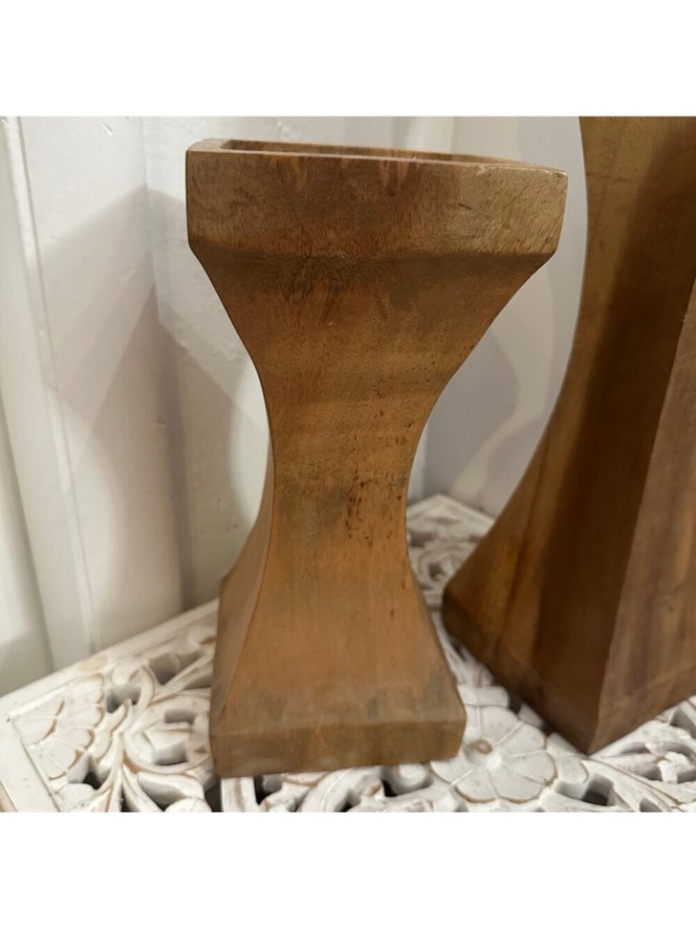 Pottery Barn Cameron wood pillar candle holder set - Picture 2 of 8